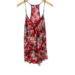 Free People Red Floral Lace‎ Long Racerback Sheer Tank Top Women’s Sz Medium